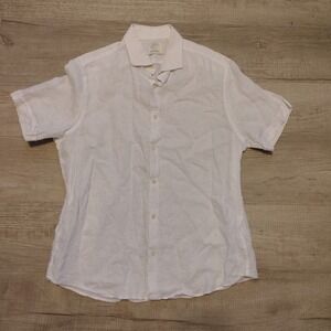 Baird Mcnutt Linen Button Shirt White Large Murano Beach Casual Short Sleeve